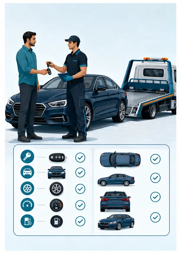 Illustration of vehicle condition handover before AC service pickup