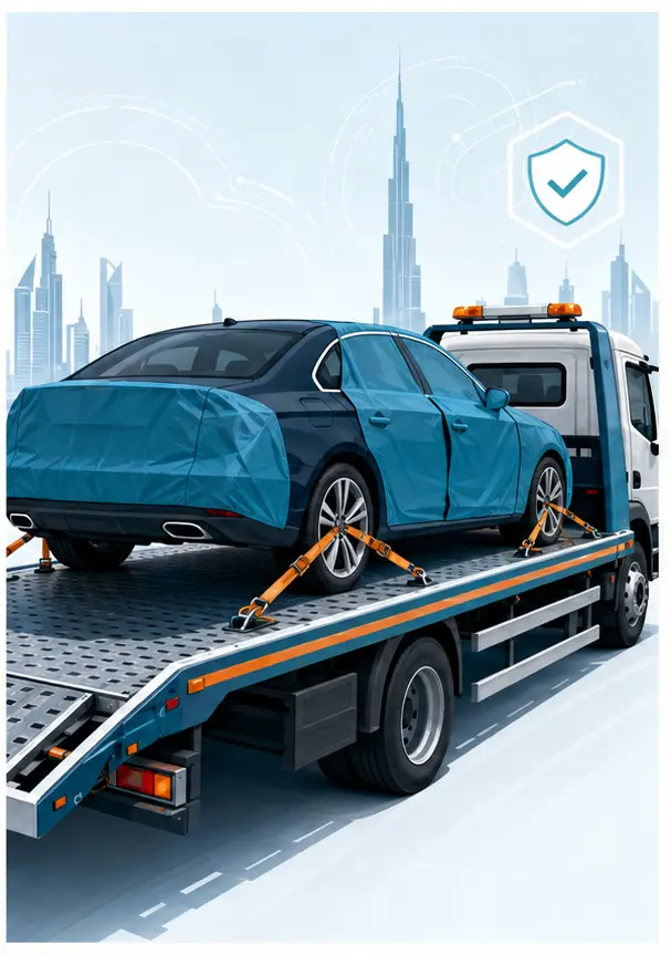 Illustration of protected vehicle loading and secure transporter straps