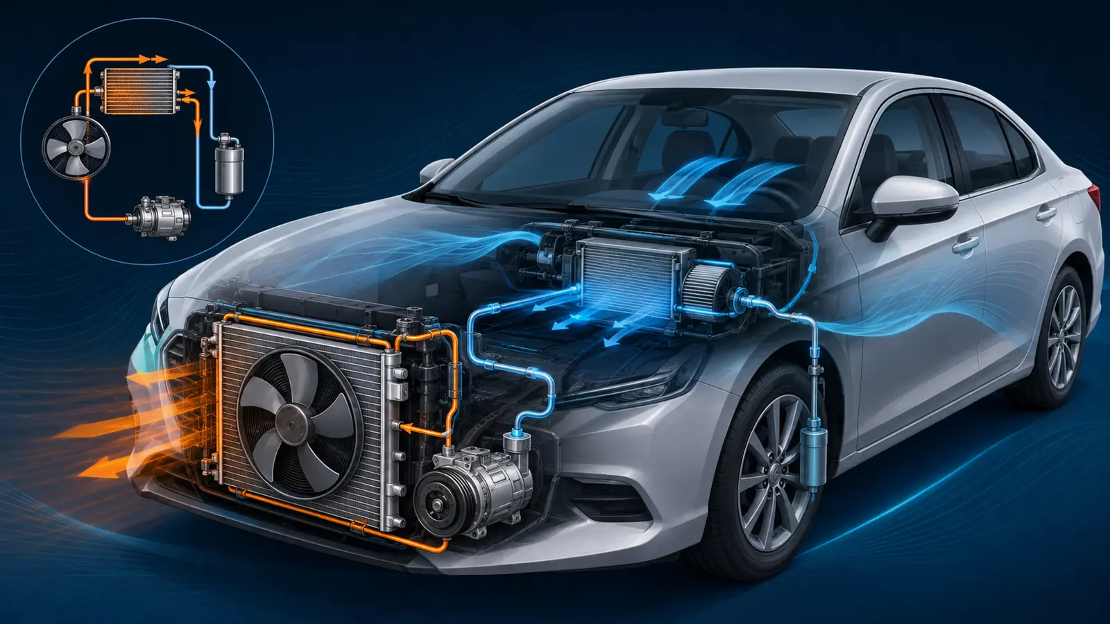 Educational illustration of a Honda air conditioning system
