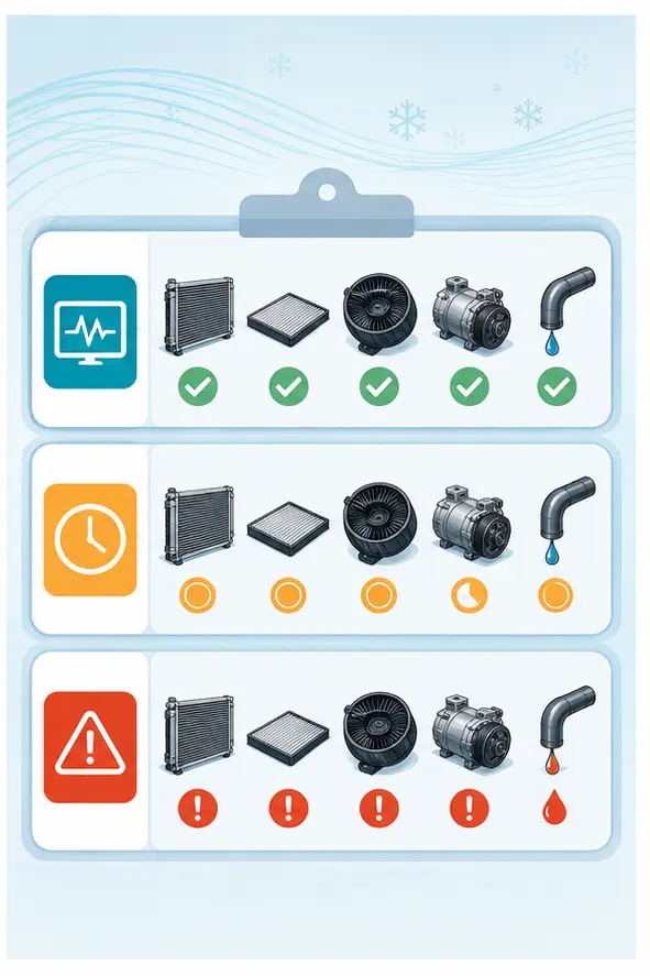 Illustration of monitor, service-soon and repair-needed AC condition categories