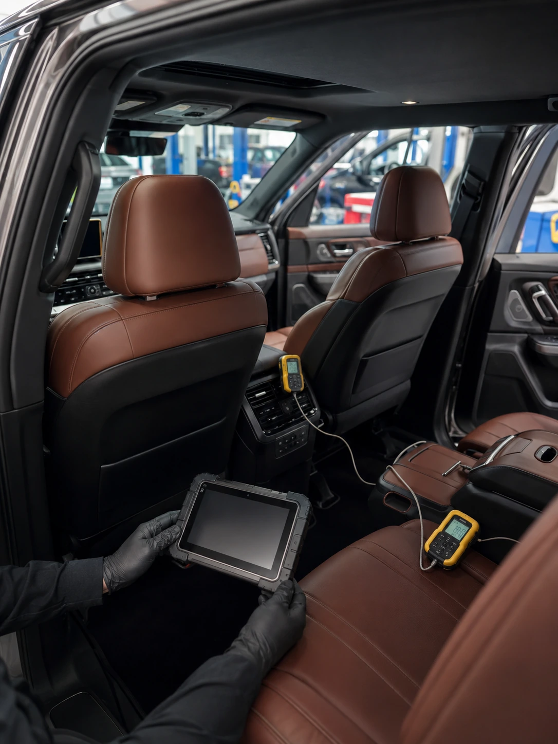 Infiniti SUV front and rear multi-zone AC diagnostic in a Dubai workshop