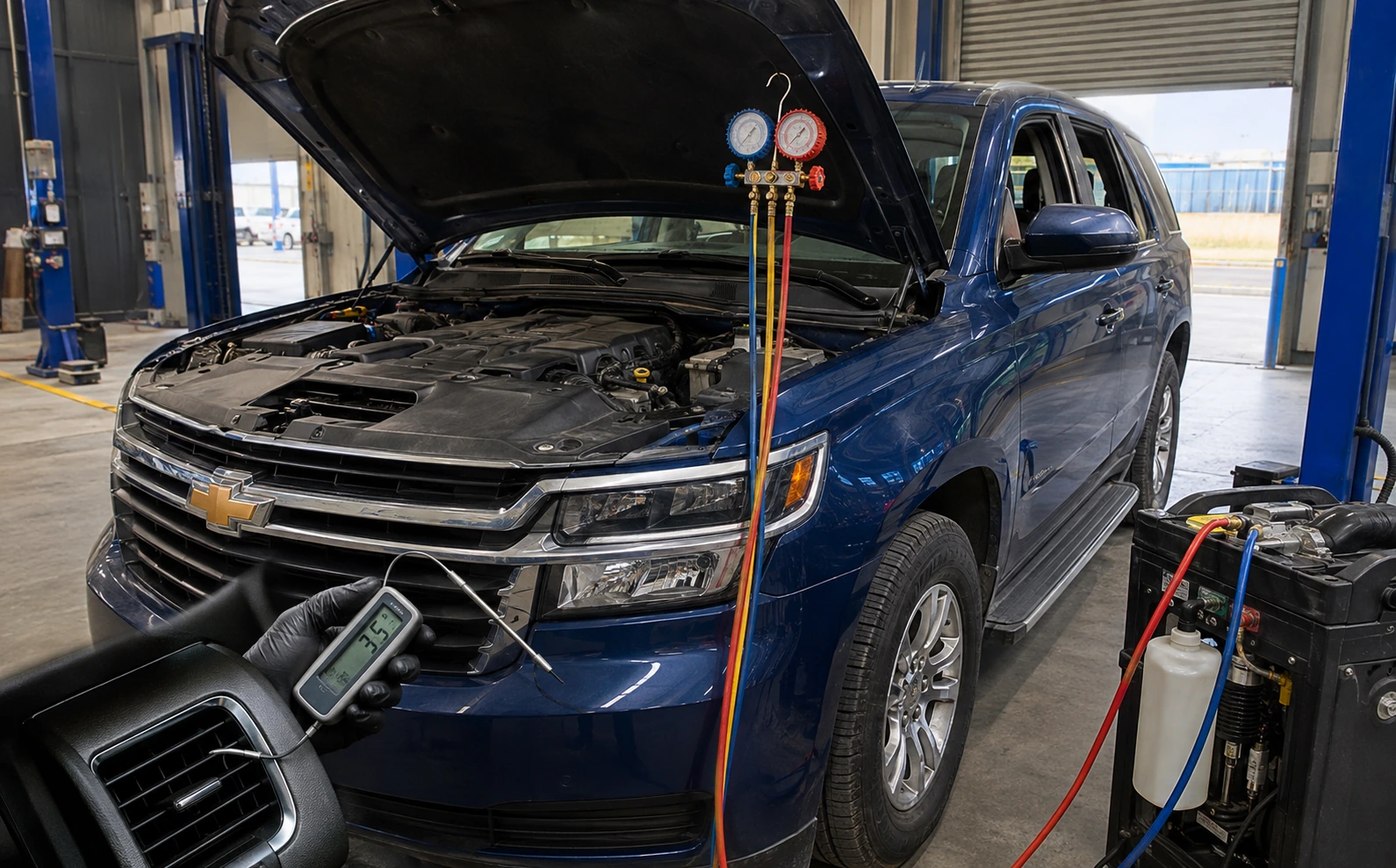 Chevrolet AC system diagnostic in a Dubai workshop