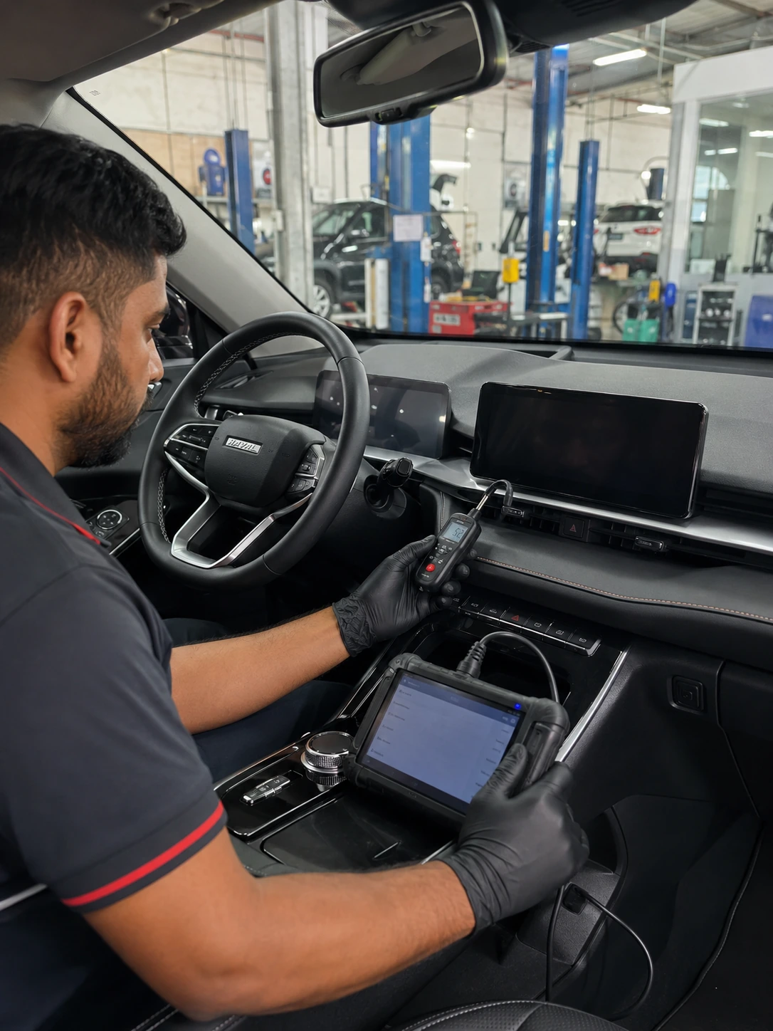 Chinese car AC diagnostic with refrigerant label and vent temperature check