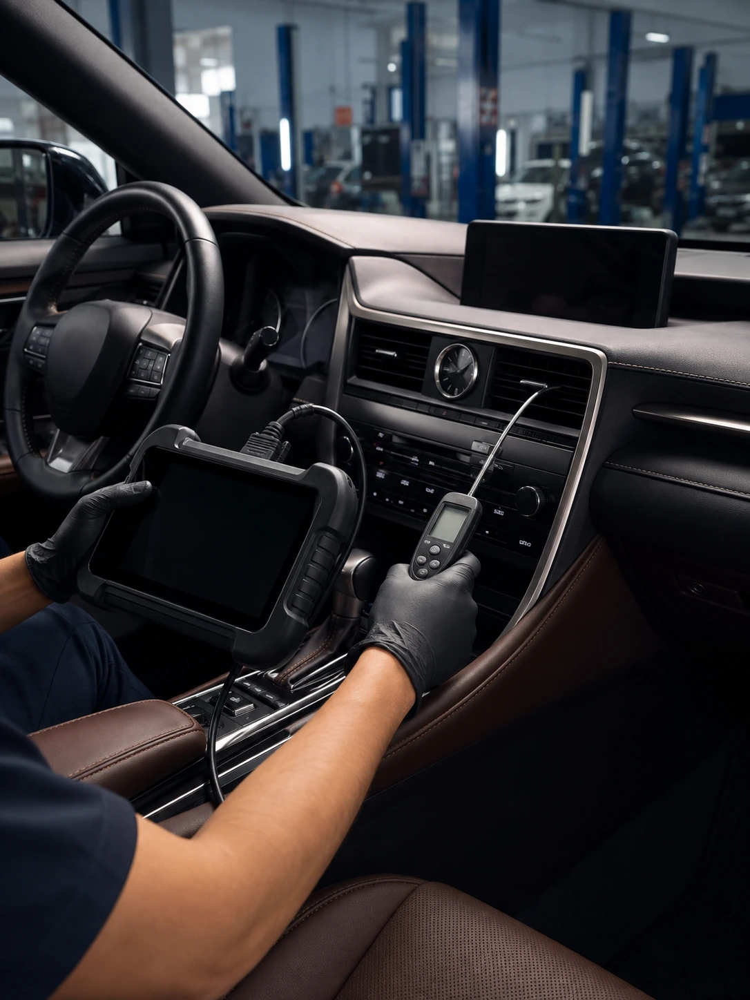 Lexus premium SUV AC climate-control diagnostic in a Dubai workshop