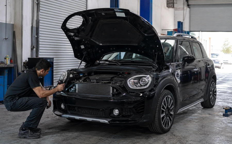 MINI AC system check with condenser and cooling performance testing