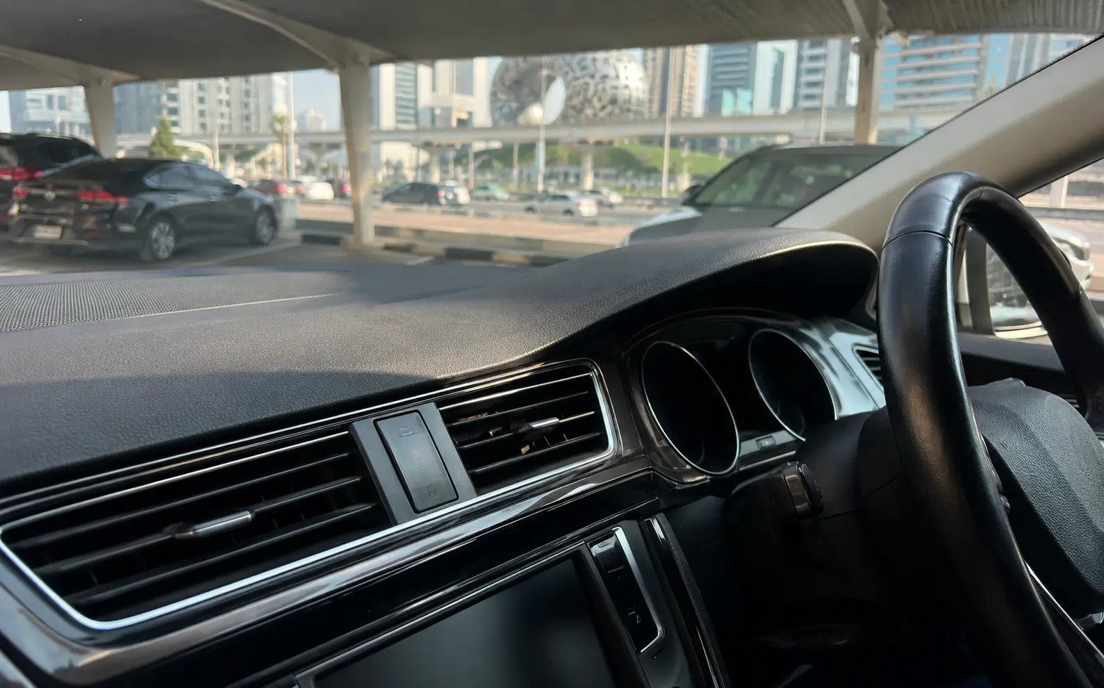Car AC dashboard vents during Sheikh Zayed Road heat
