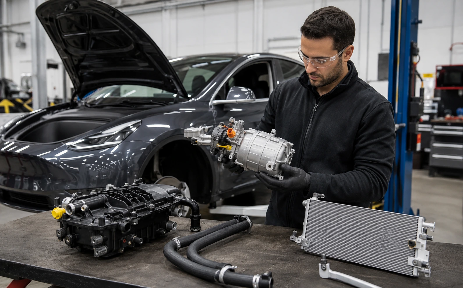 Tesla AC thermal component and electric compressor parts verification