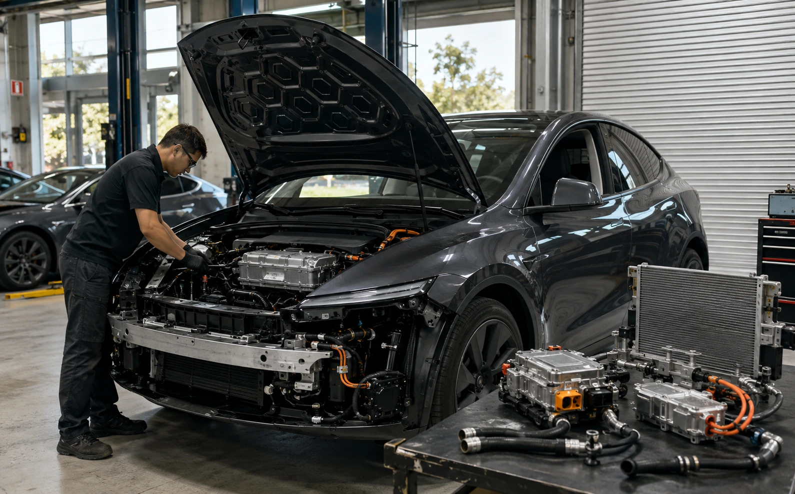 Tesla Model 3 and Model Y AC diagnostic in a Dubai workshop