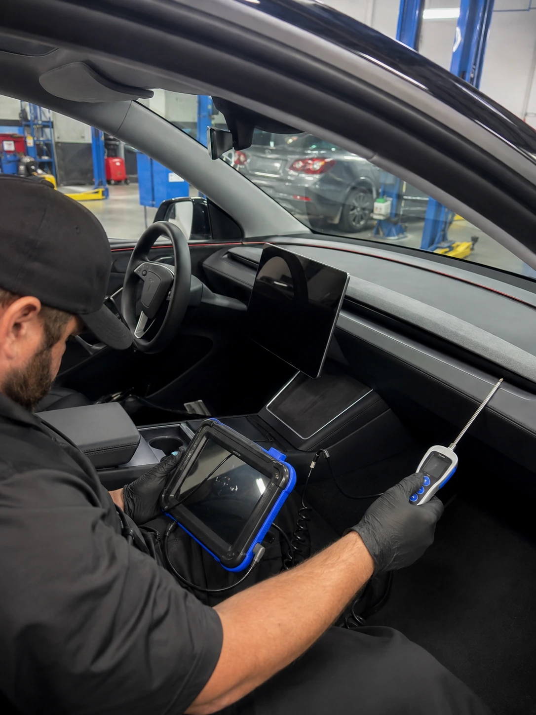 Tesla thermal system diagnostic with EV equipment and cabin vent temperature check