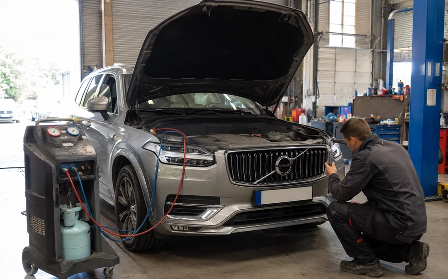 Volvo AC system diagnostic with condenser airflow and vent temperature testing